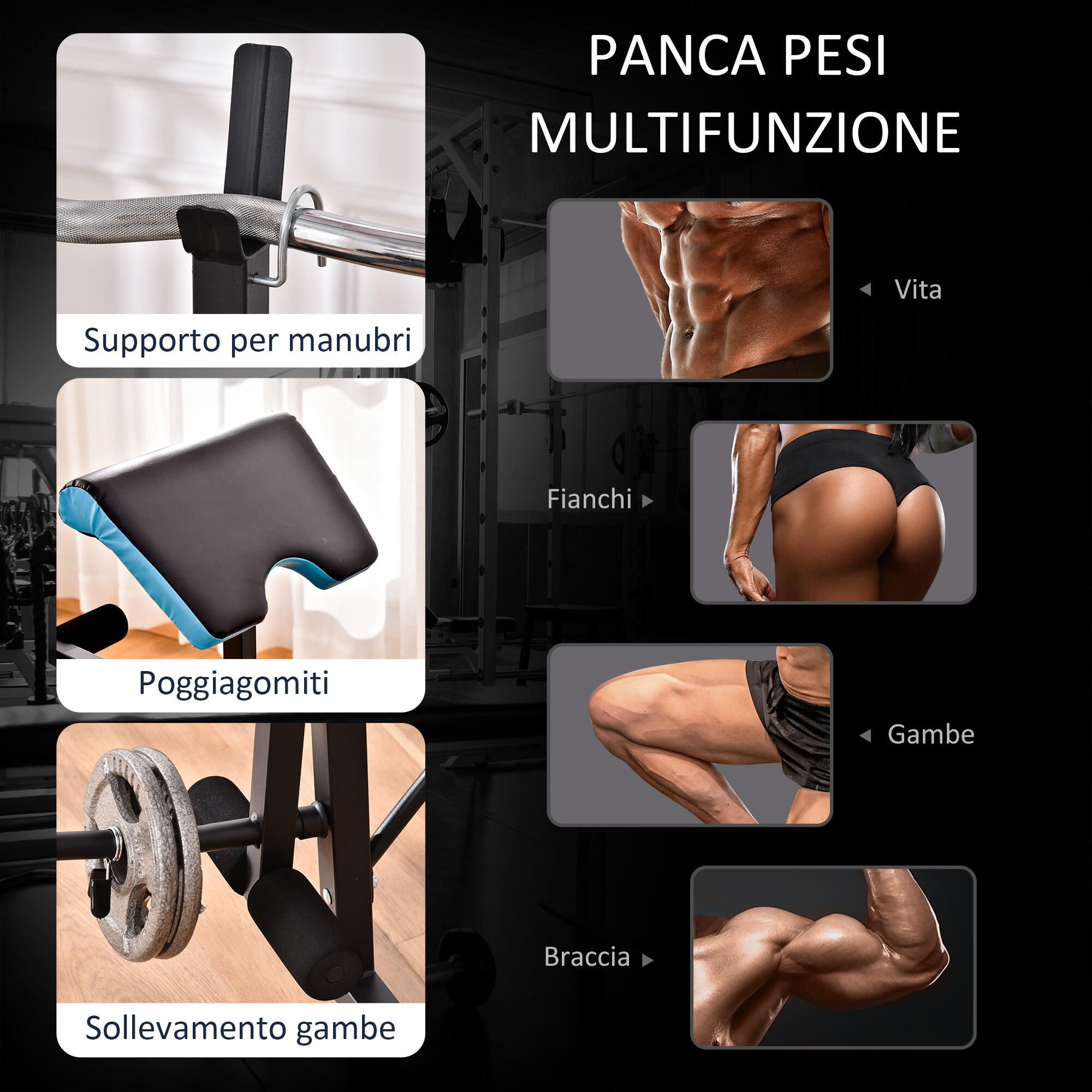 HOMCOM Panca Fitness con Squat Rack e Leg Extension 5/7