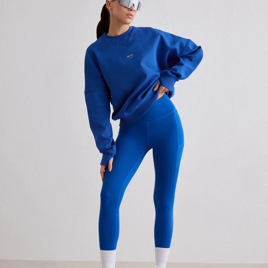Women's Running Tights 7/8 High-Waisted Squat Proof Pockets Azure