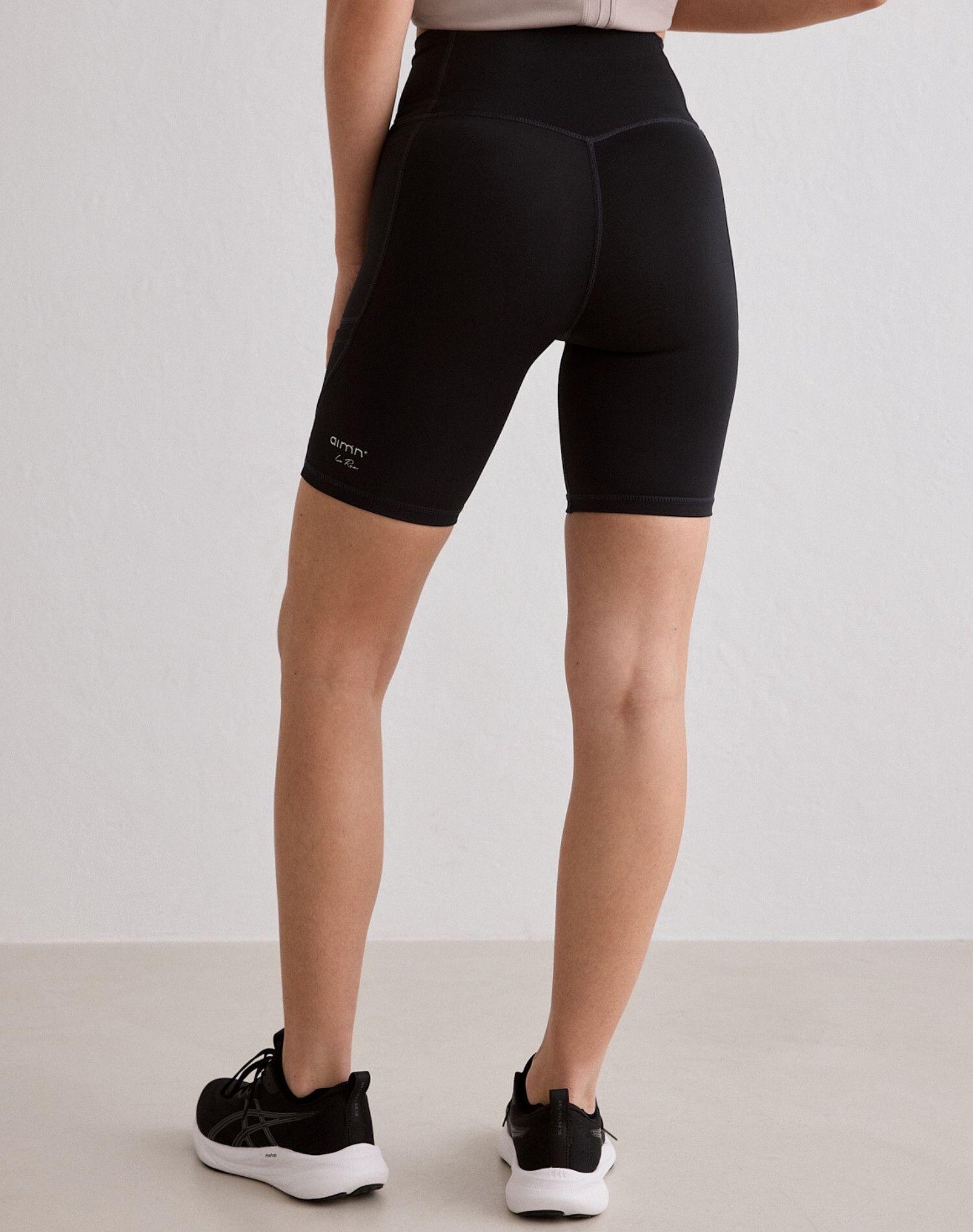 Shorts Ciclista da Donna Vita Alta Anti-umidità Tasche Laterali Le Run Nero 3/5