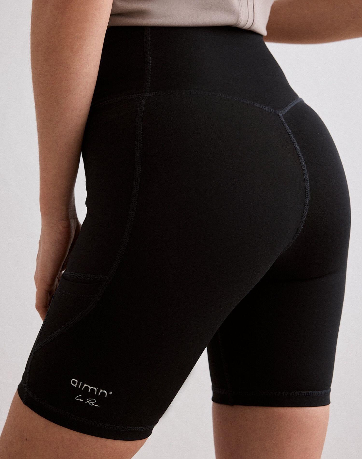 Shorts Ciclista da Donna Vita Alta Anti-umidità Tasche Laterali Le Run Nero 2/5