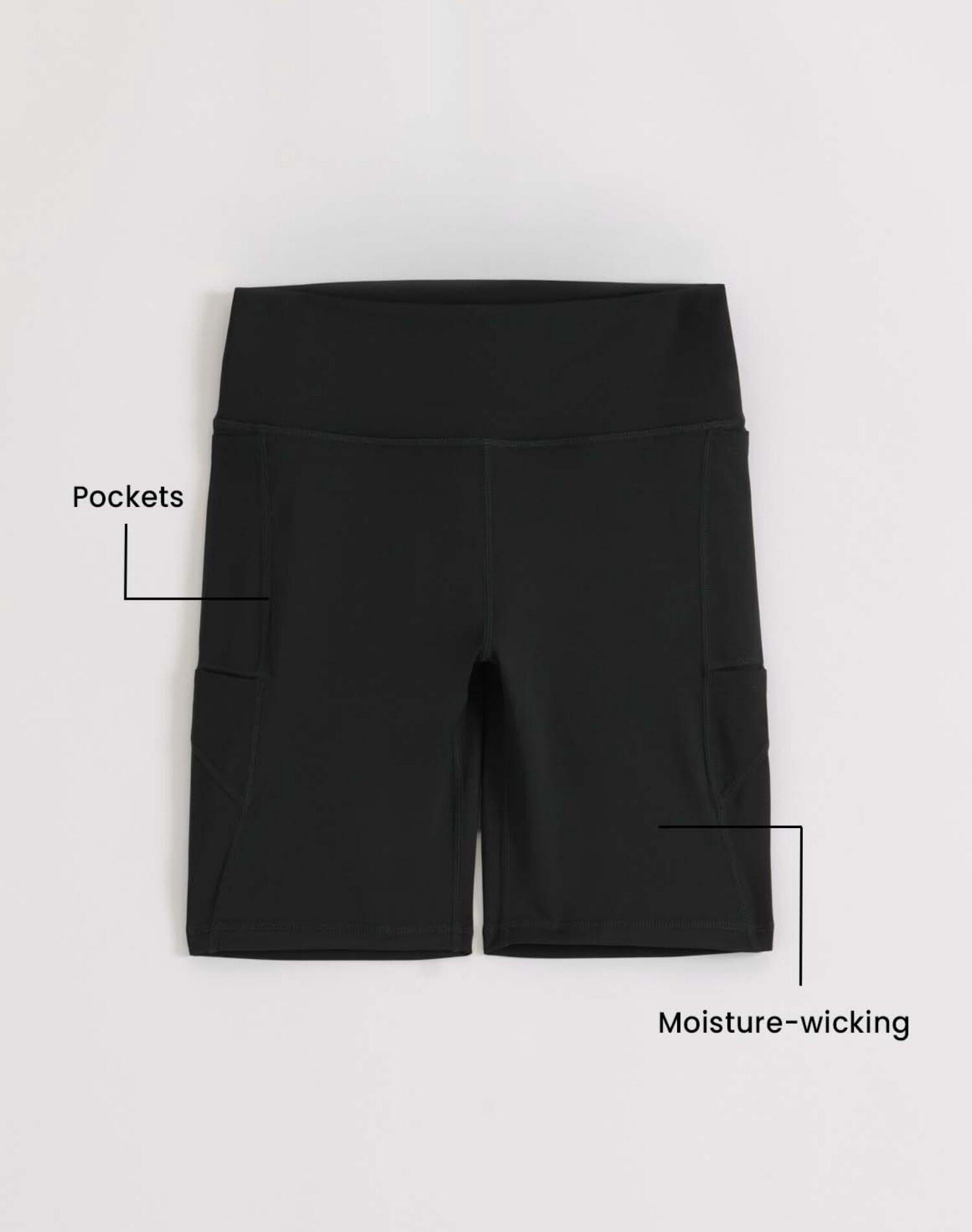 Shorts Ciclista da Donna Vita Alta Anti-umidità Tasche Laterali Le Run Nero 5/5
