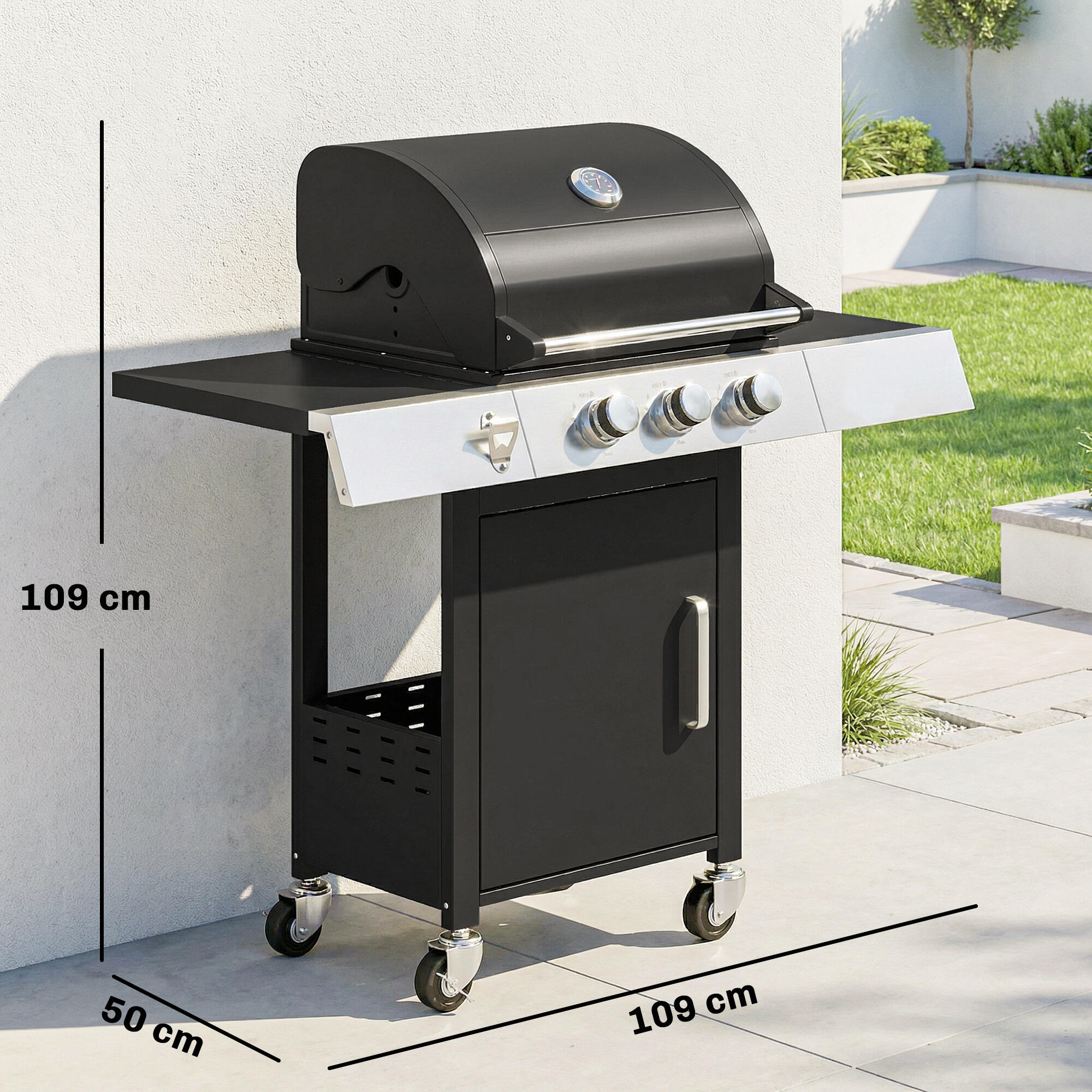 Barbacoa de Gas Outsunny 109x50x109 cm Negro 3/5