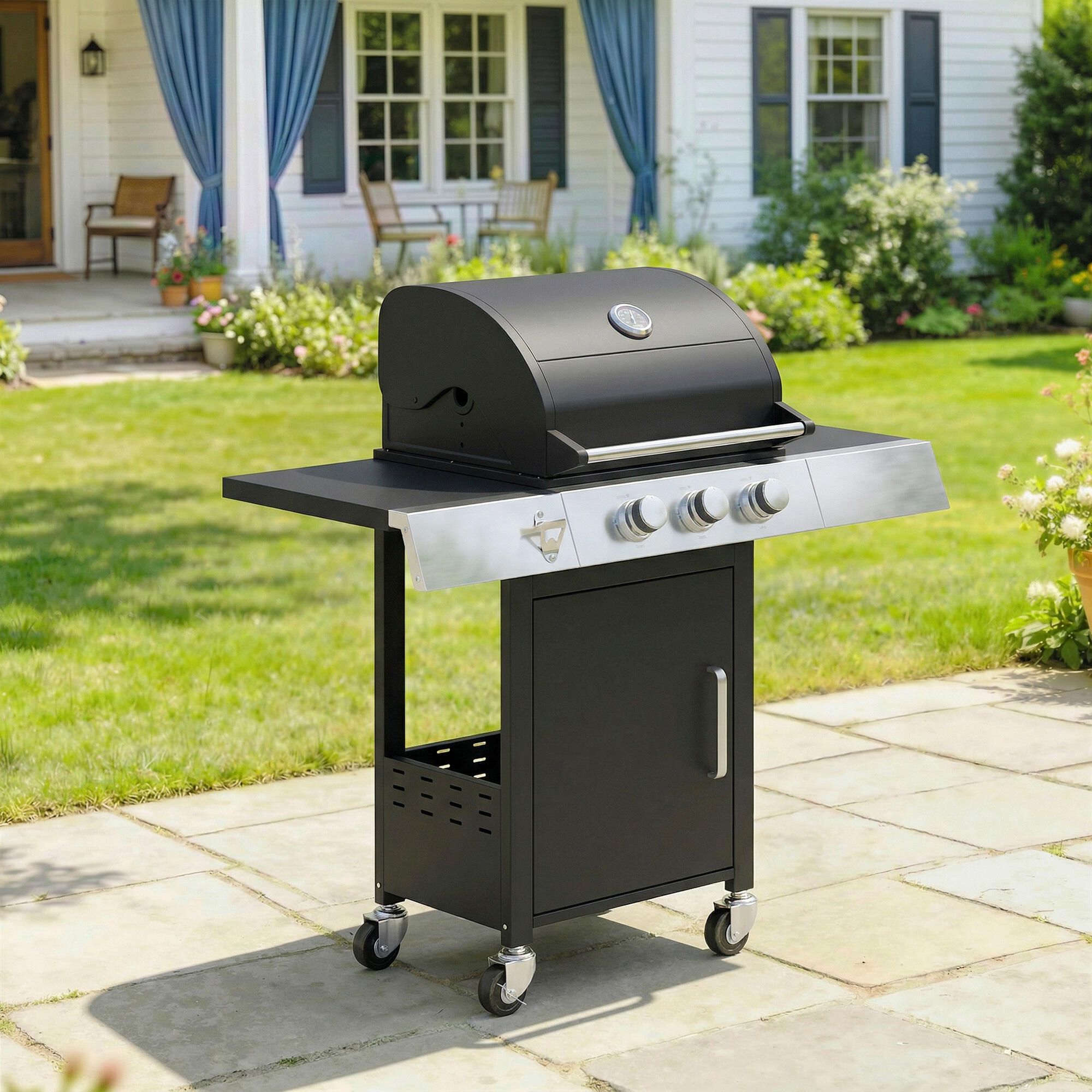 Barbacoa de Gas Outsunny 109x50x109 cm Negro 2/5