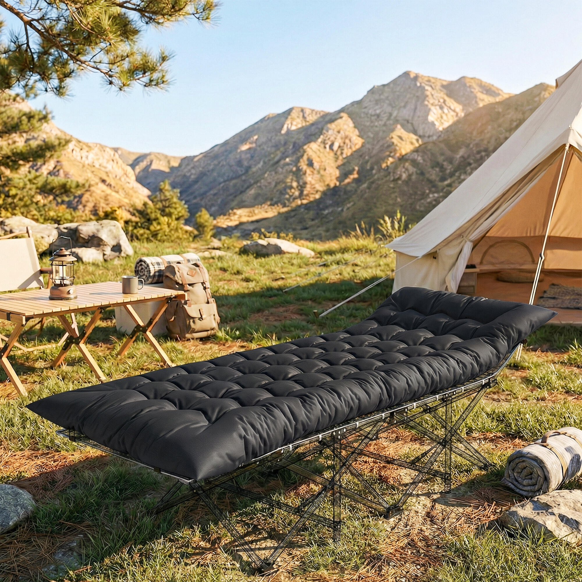 Esterilla de Camping Outsunny 200x80x8 cm Negro 2/5