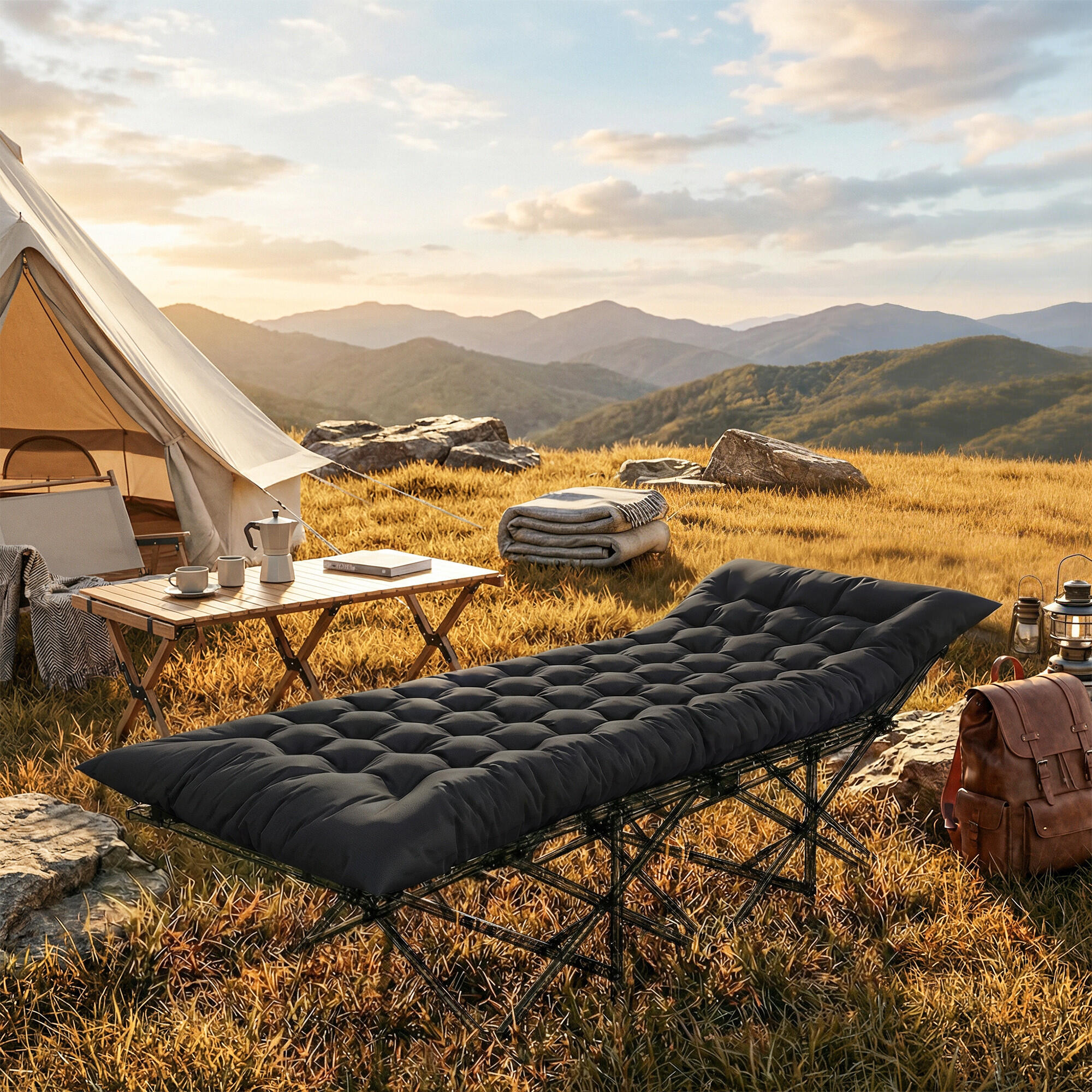 Esterilla de Camping Outsunny 200x80x8 cm Negro 4/5