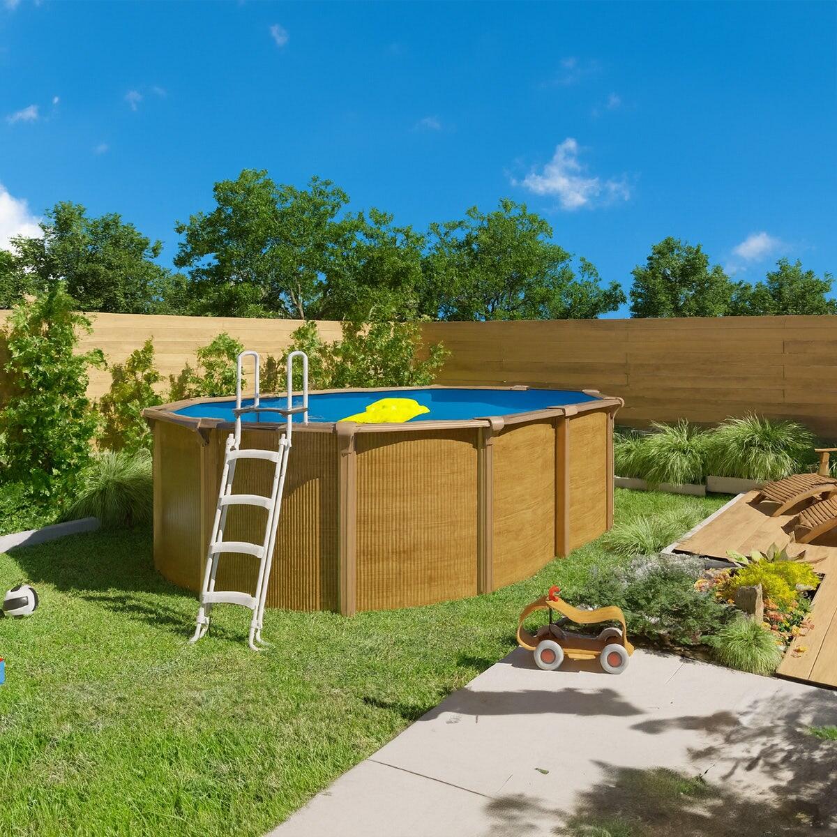 Piscine hors sol acier ovale 4,90 x 3,65 x 1,32 m aspect bois OSMOSE 2/7