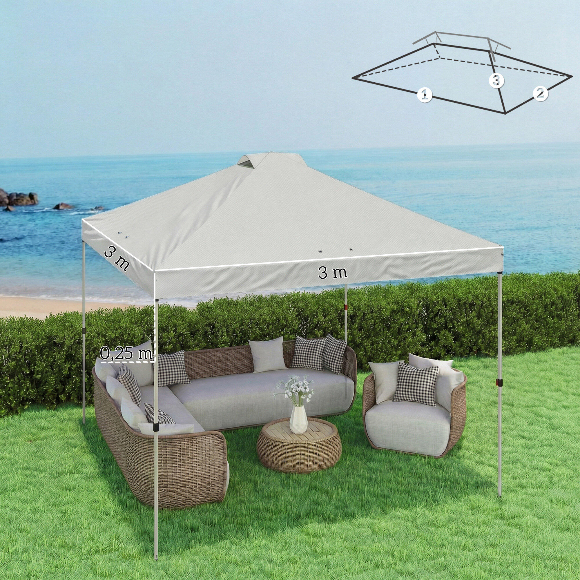 Techo de Carpa Outsunny 300x300 cm Blanco 3/5