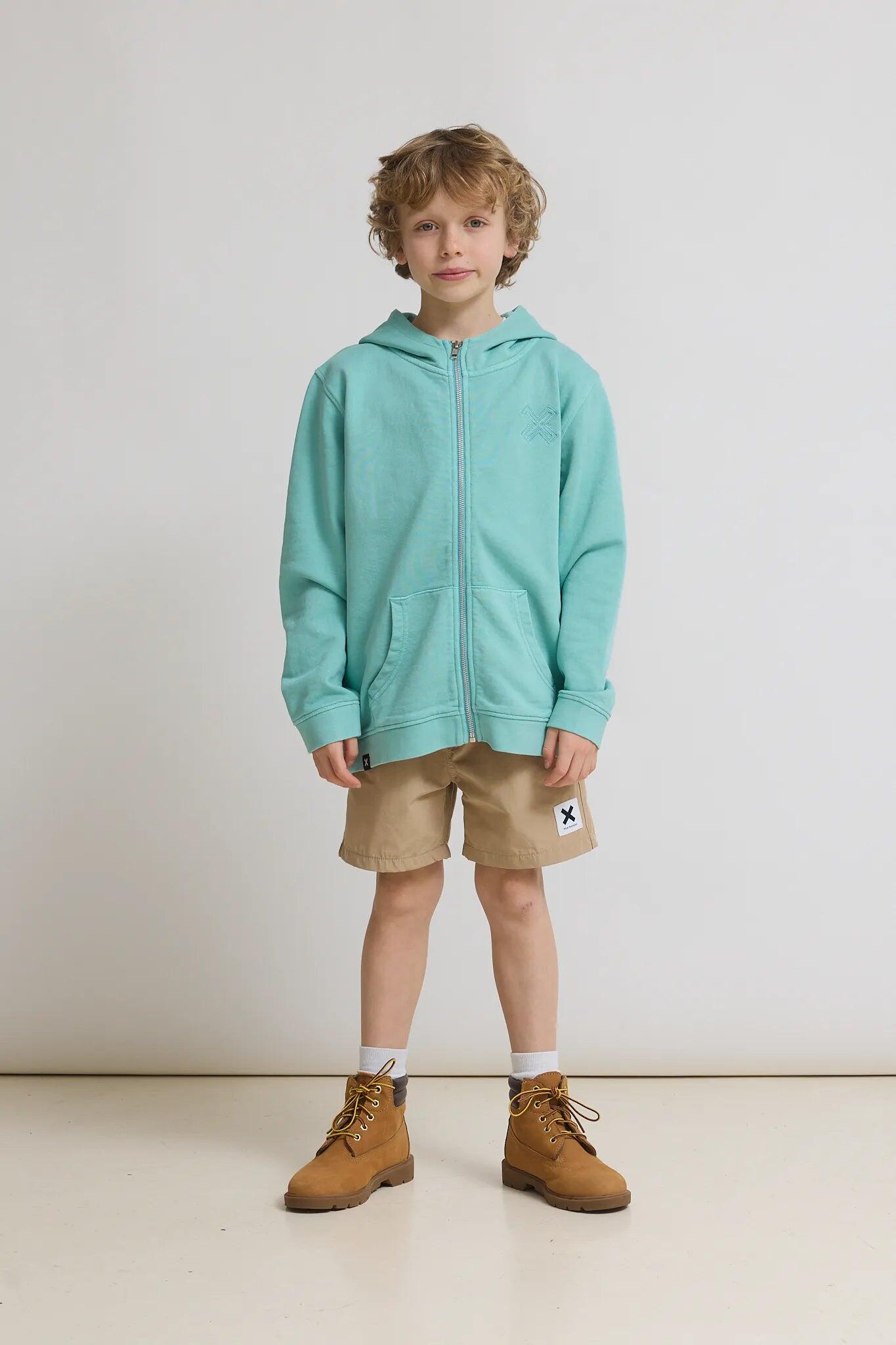 Sudadera con Capucha Full Zip Kids Blue Banana Acqua de Algodón 100% Orgánico 3/4