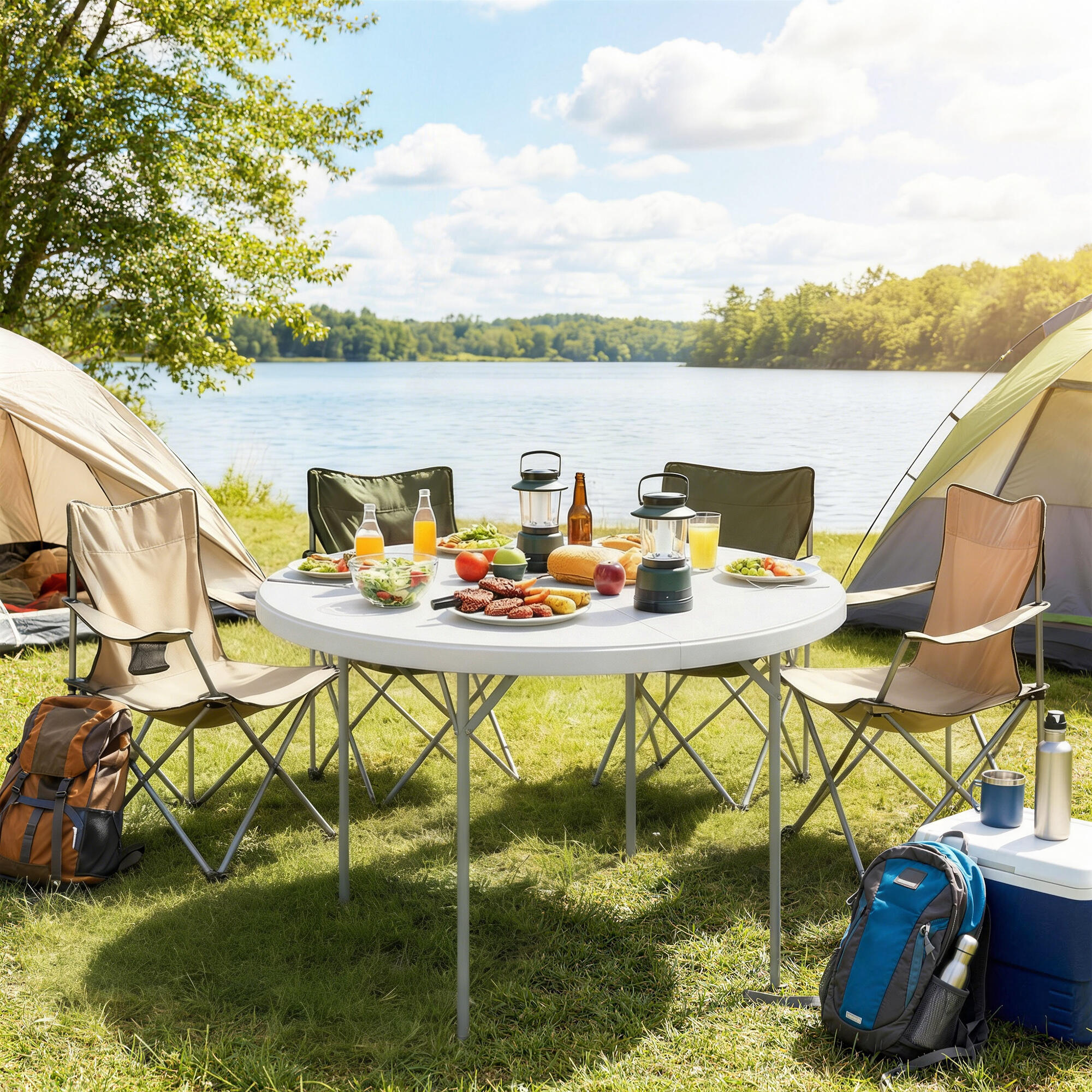 Mesa de Camping Outsunny 120x120x74 cm Blanco 2/5