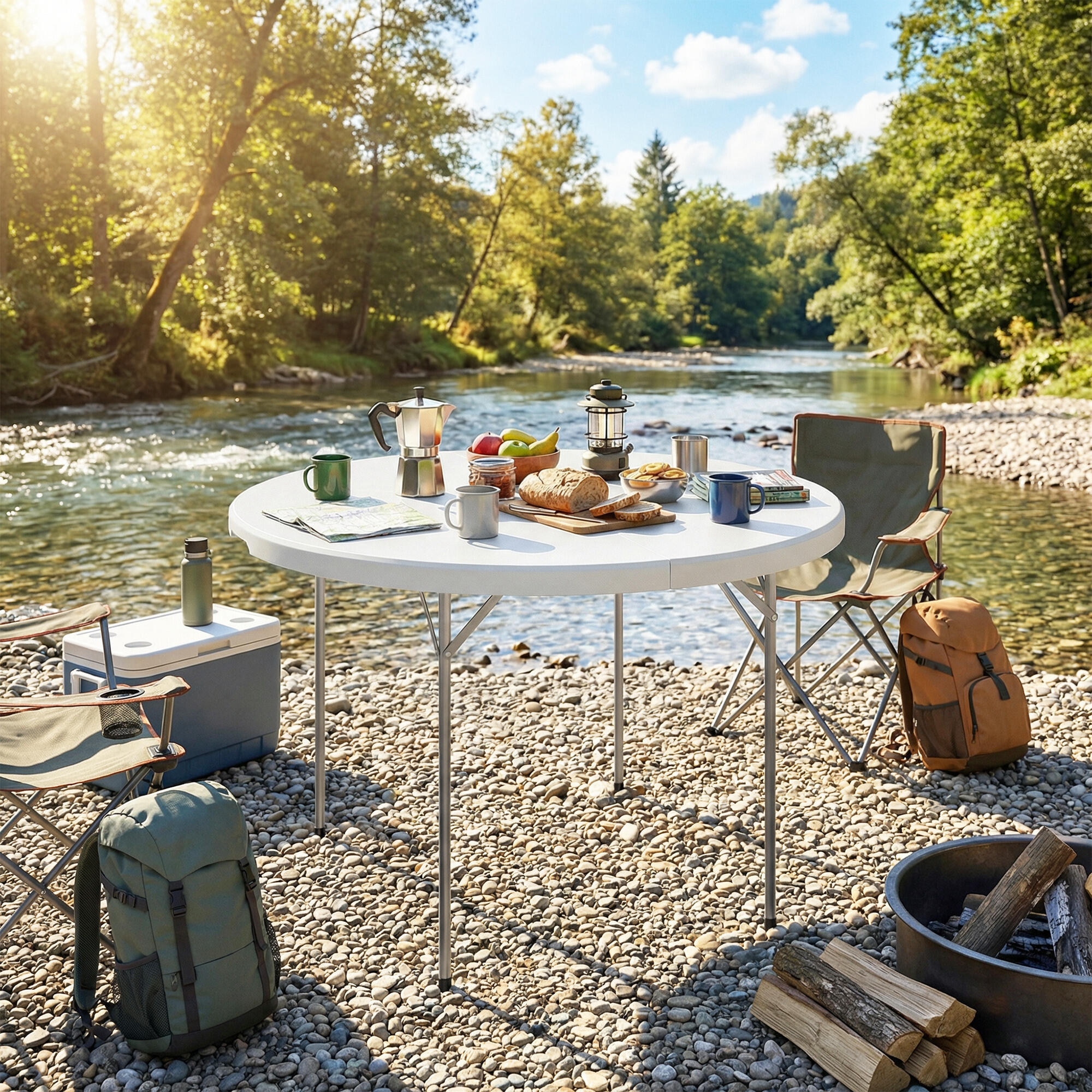 Mesa de Camping Outsunny 120x120x74 cm Blanco 4/5