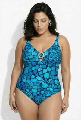 Dames badpak waterpatroon zachte cups sierring gerecycled