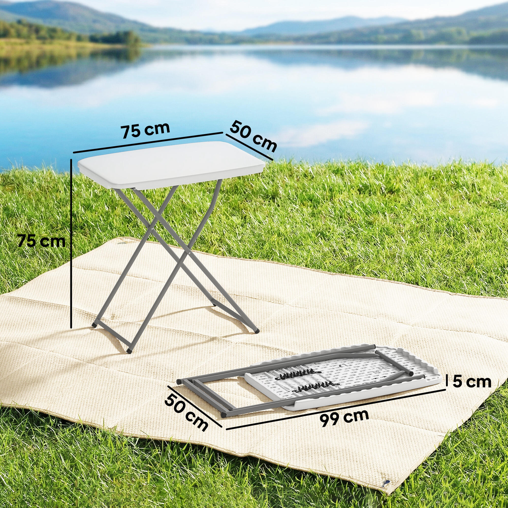Mesa de Camping Outsunny 75x50x73.5 cm Blanco 3/5
