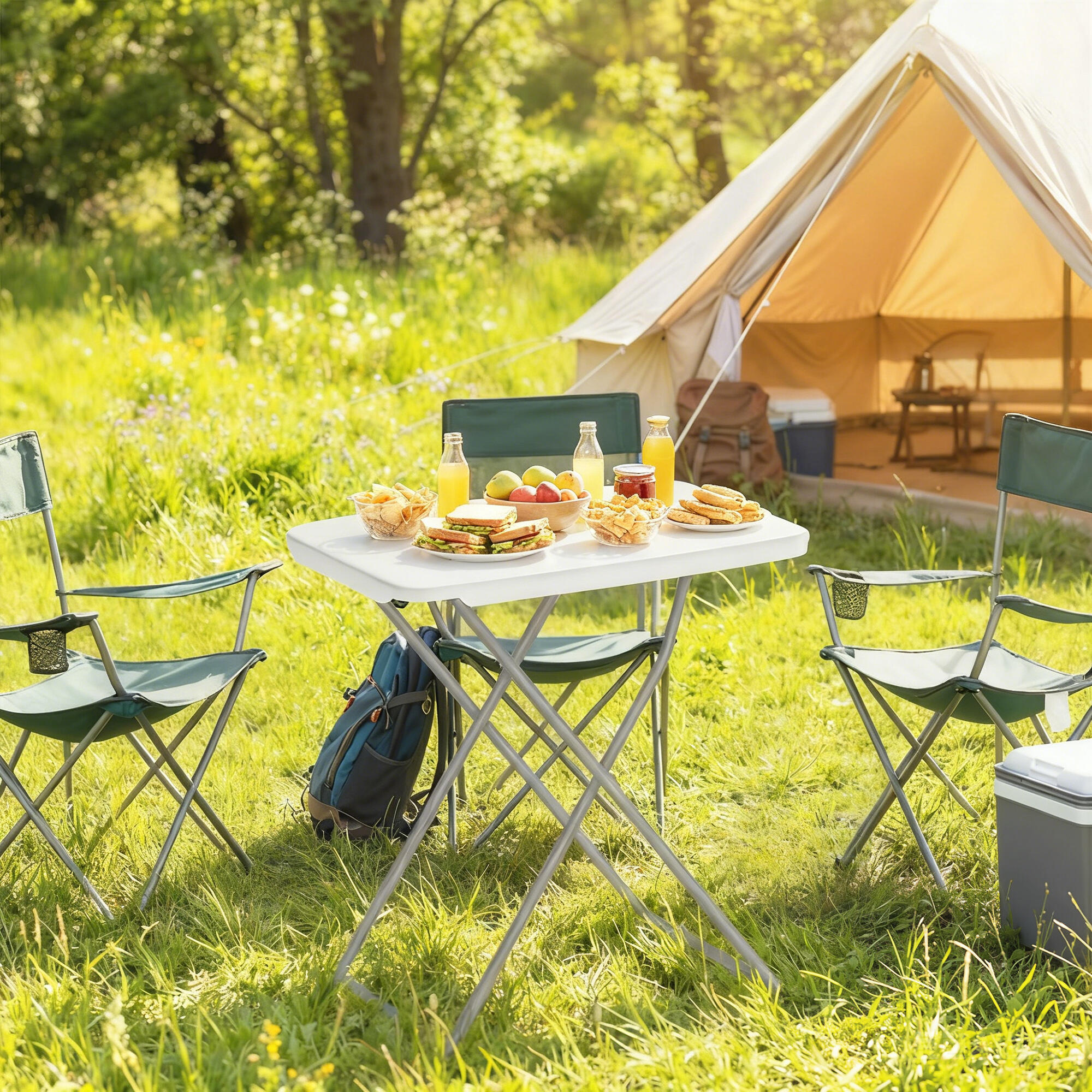 Mesa de Camping Outsunny 75x50x73.5 cm Blanco 2/5