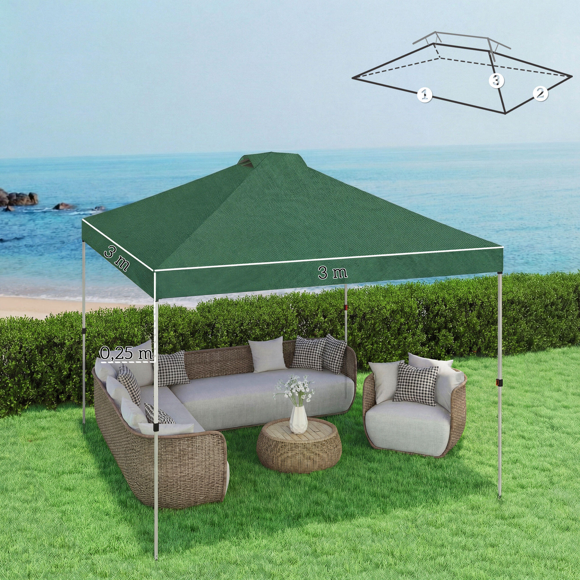 Techo de Carpa Outsunny 300x300 cm Verde 3/5