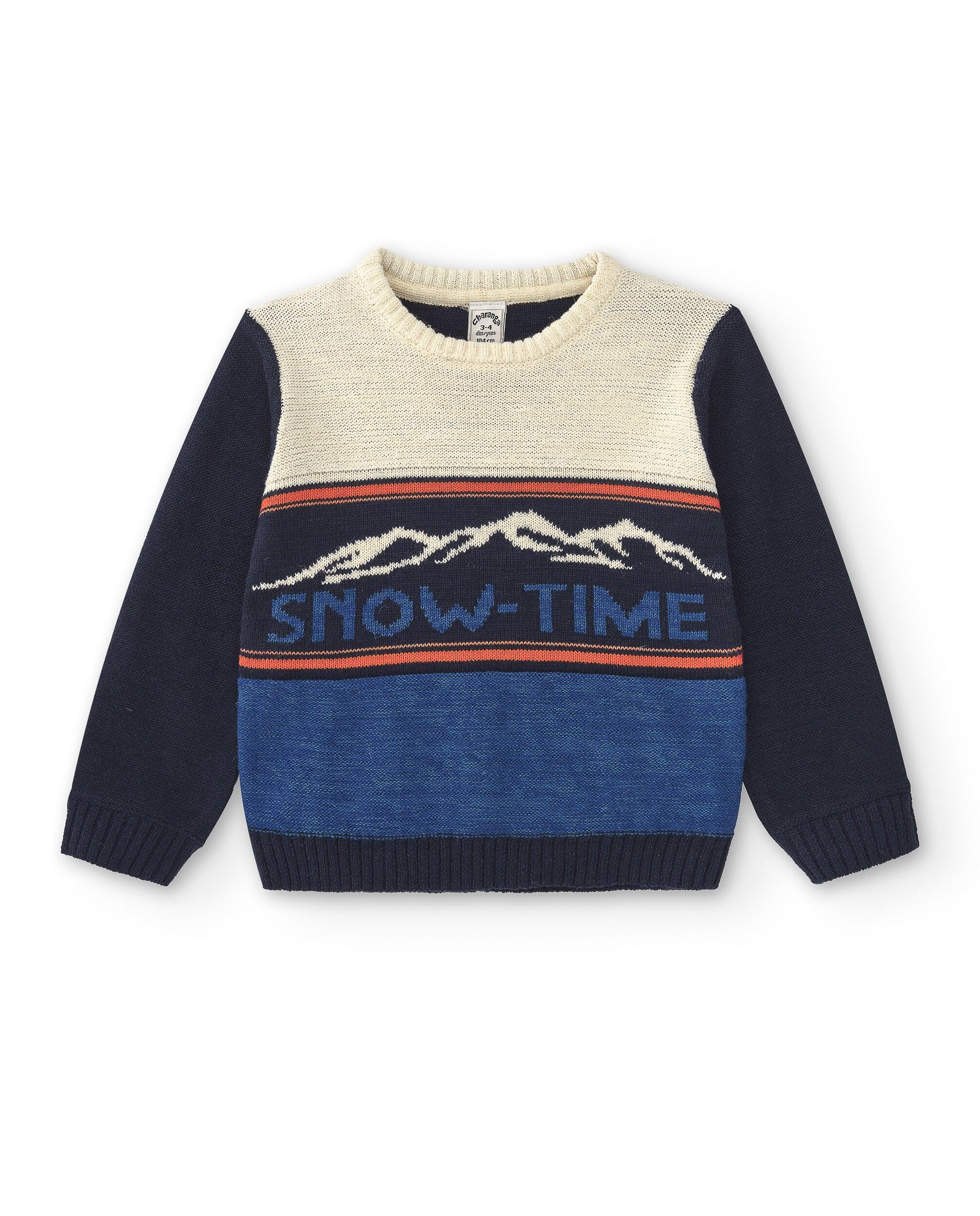 Jersey azul SNOW-TIME de punto estampado para niño 2/5