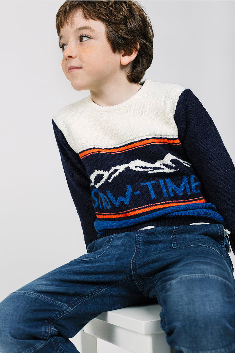 Jersey azul SNOW-TIME de punto estampado para niño 5/5
