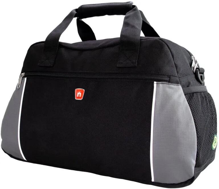 Bolsa de hombro Traveller Casual RPET negra, con cremallera y tiras reflectantes 1/1