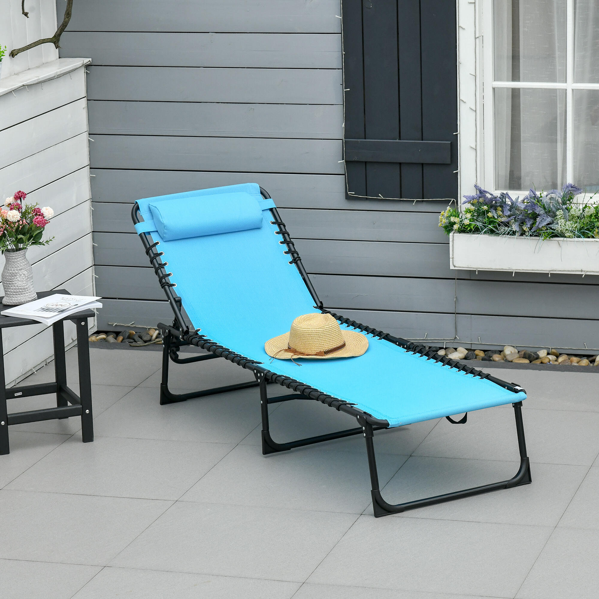 Conjunto de 2 espreguiçadeiras 197x58x76 cm azul Outsunny 2/5