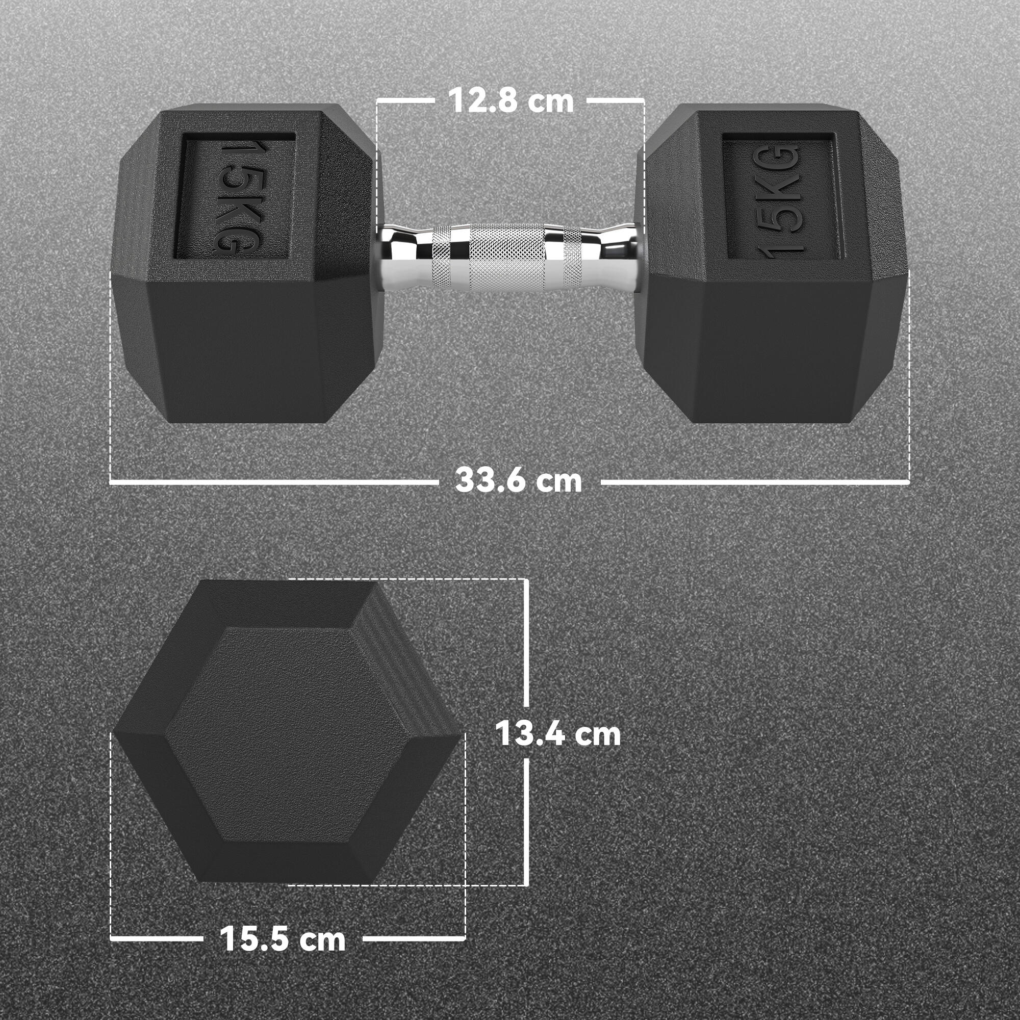 HOMCOM Set 2 Manubri Pesi Esagonali 2x15 kg con Impugnatura Antiscivolo Nero 3/7