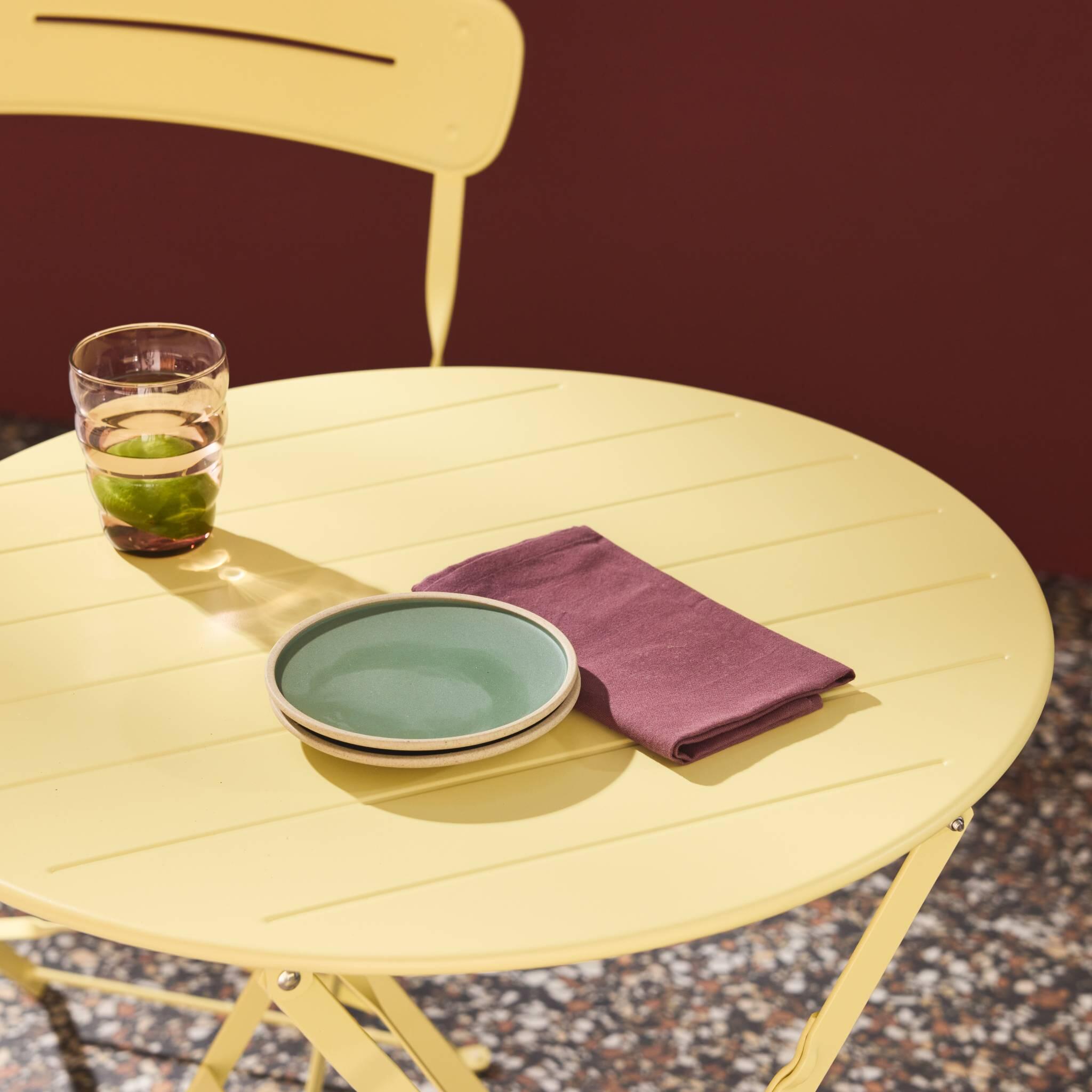 Set de jardín bistró plegable de mesa redonda de acero con 2 sillas, Amarillo 3/5