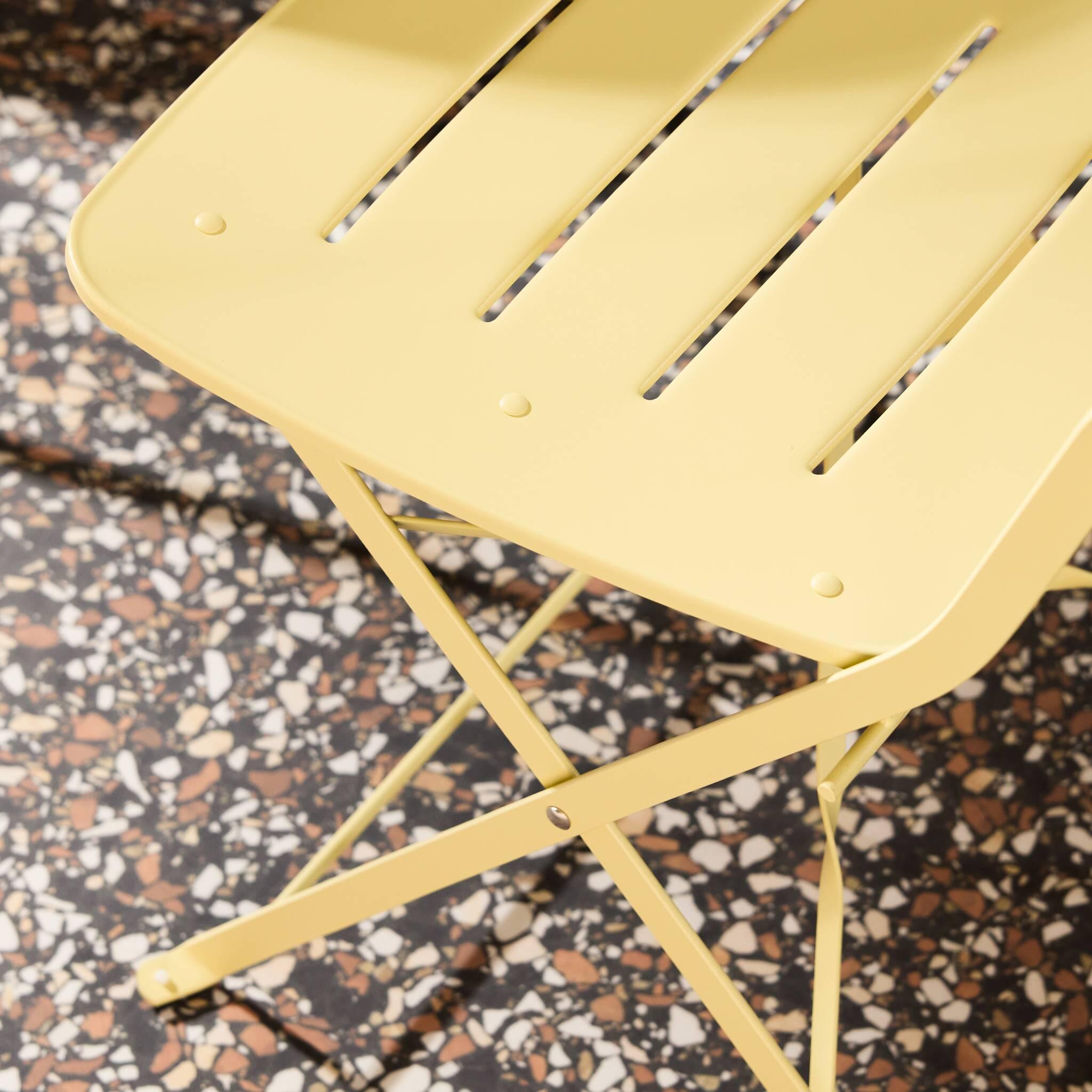 Set de jardín bistró plegable de mesa redonda de acero con 2 sillas, Amarillo 5/5