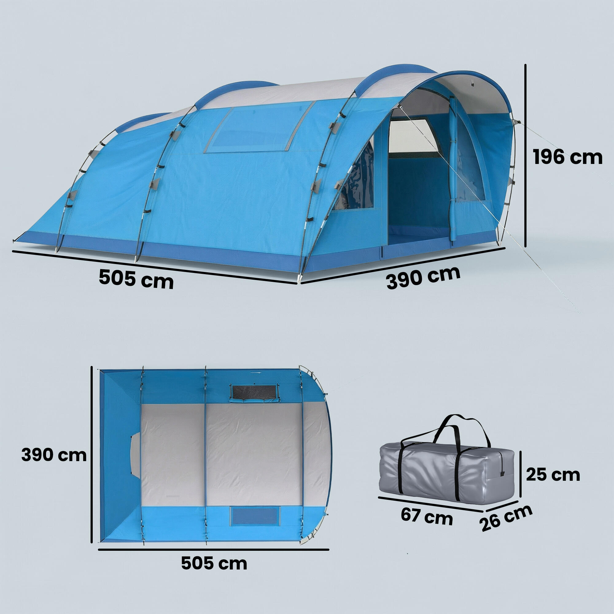 Tenda de Campismo Outsunny Azul 3/5