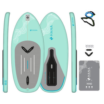 PACK - WINGFOIL BOARD 5'8 x 26 1/2" x 5" - 130l met Leash L/XL