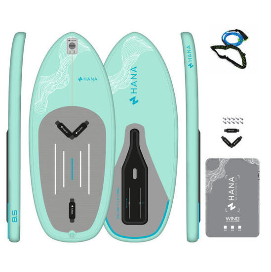 PACK - WINGFOIL BOARD 5'8 x 26 1/2" x 5" - 130l met Leash L/XL