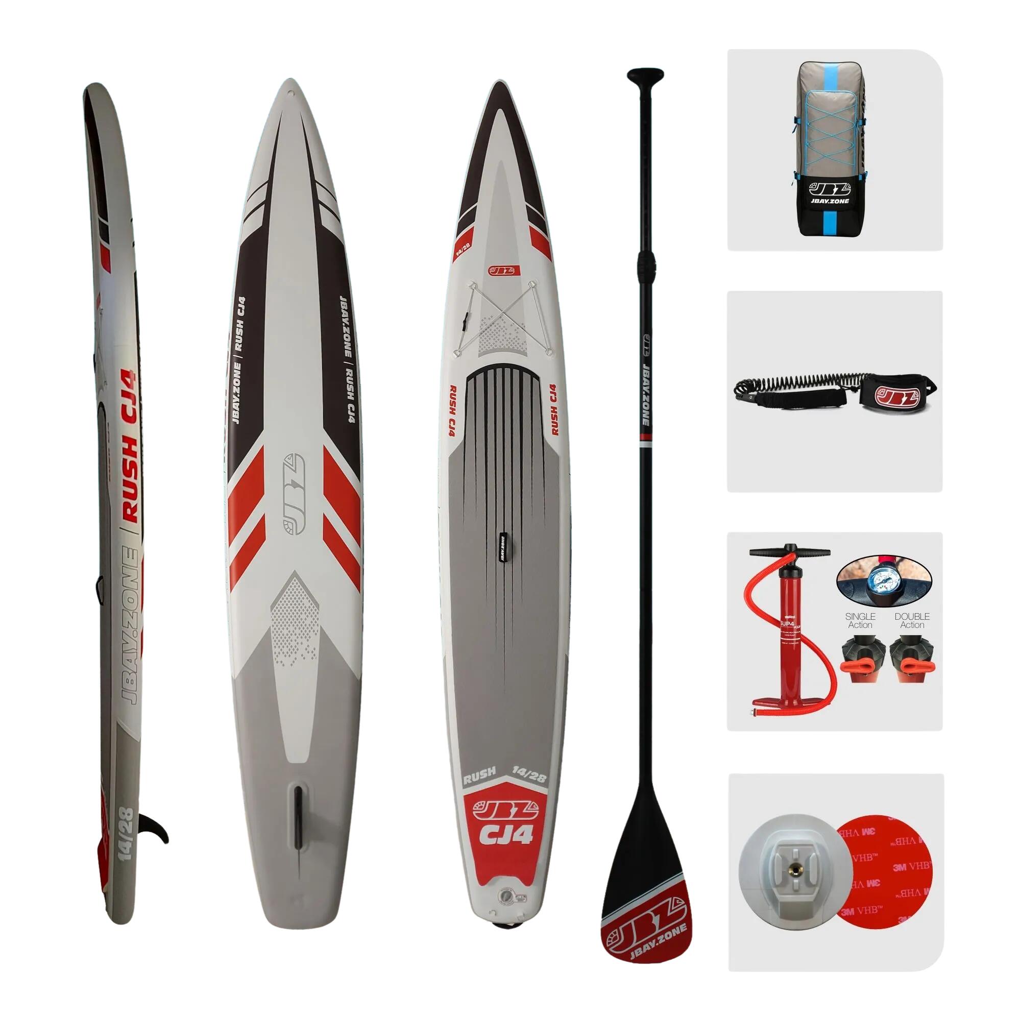 JBAY.ZONE Pack SUP Rush CJ4 RACING gonfiabile 14 Bianco-Grigio 1/7