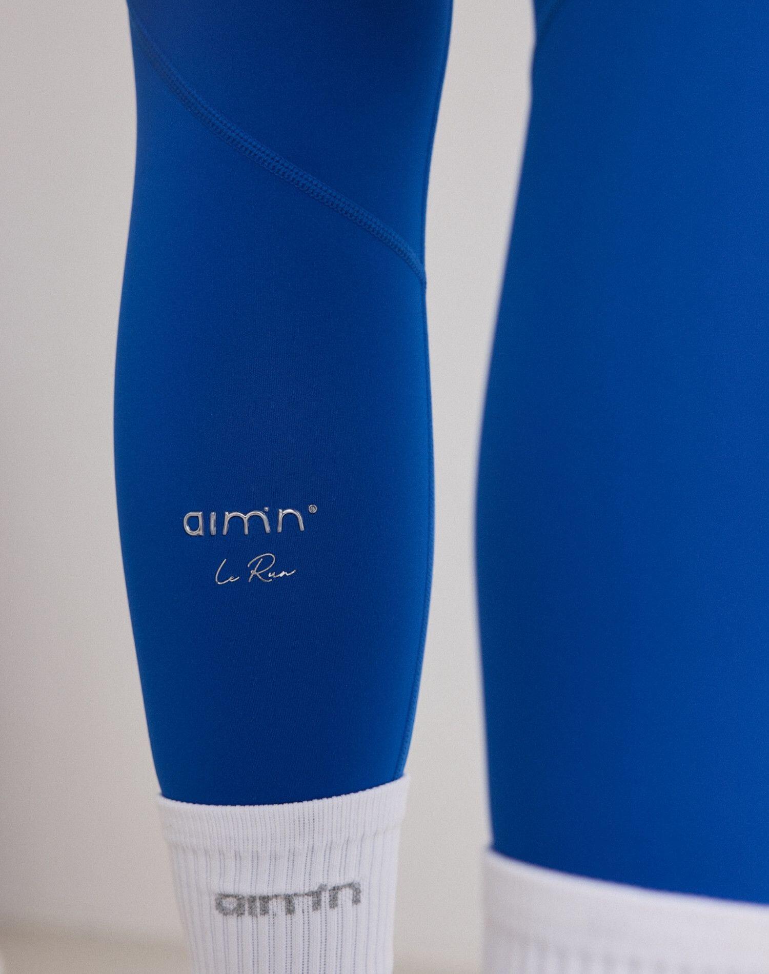 Damen Laufleggings 7/8 Hoher Bund squat proof Taschen Azurblau 4/6