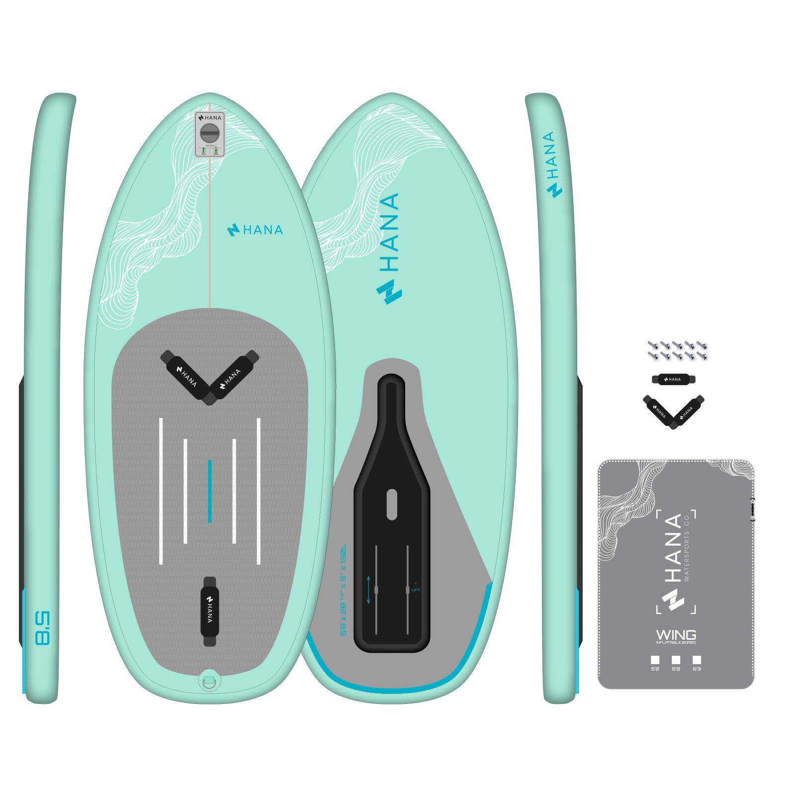HANA Premium 130 Liter aufblasbares Wingfoil Board