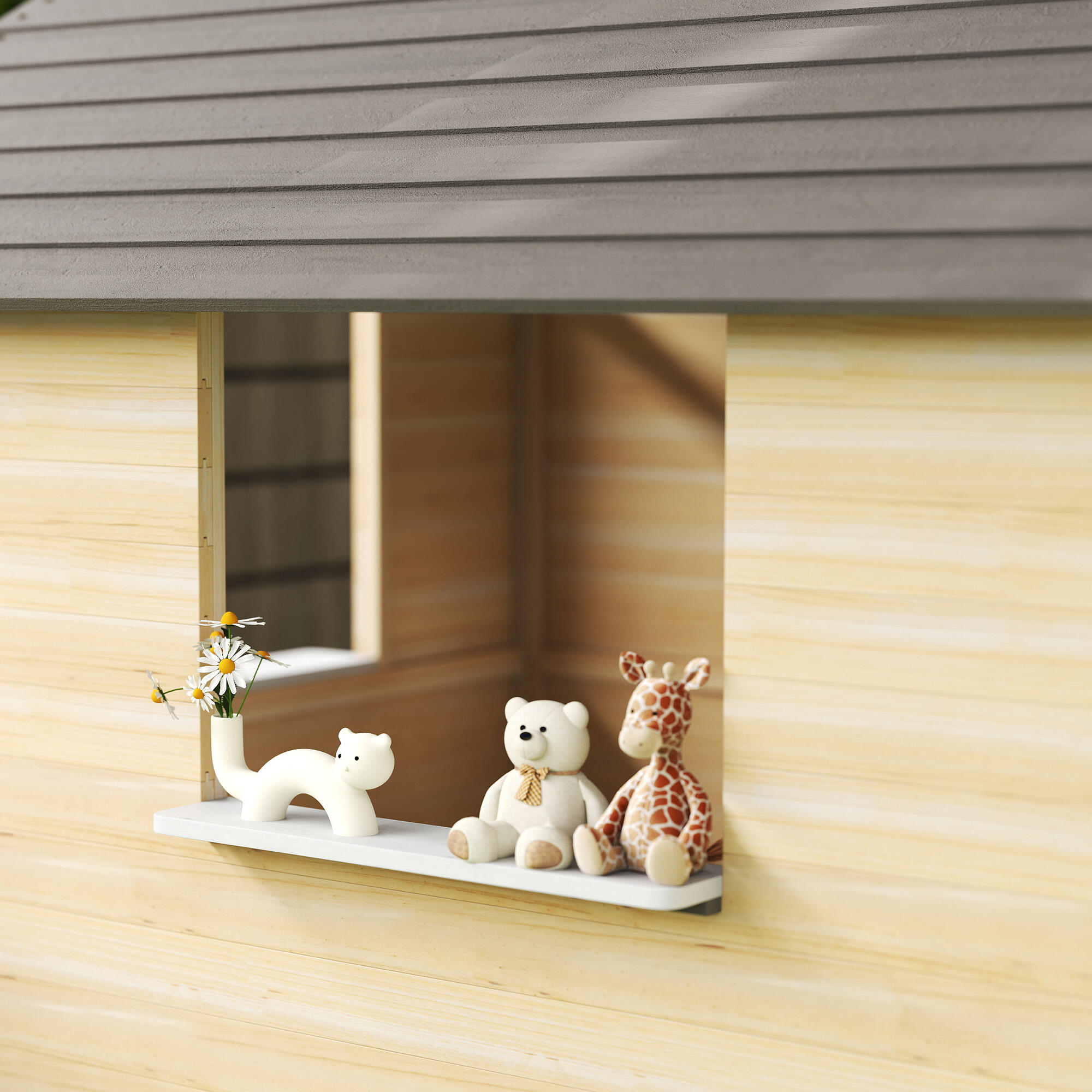 Casa de Juegos Outsunny 113x94x134.5 cm Madera Natural 5/8