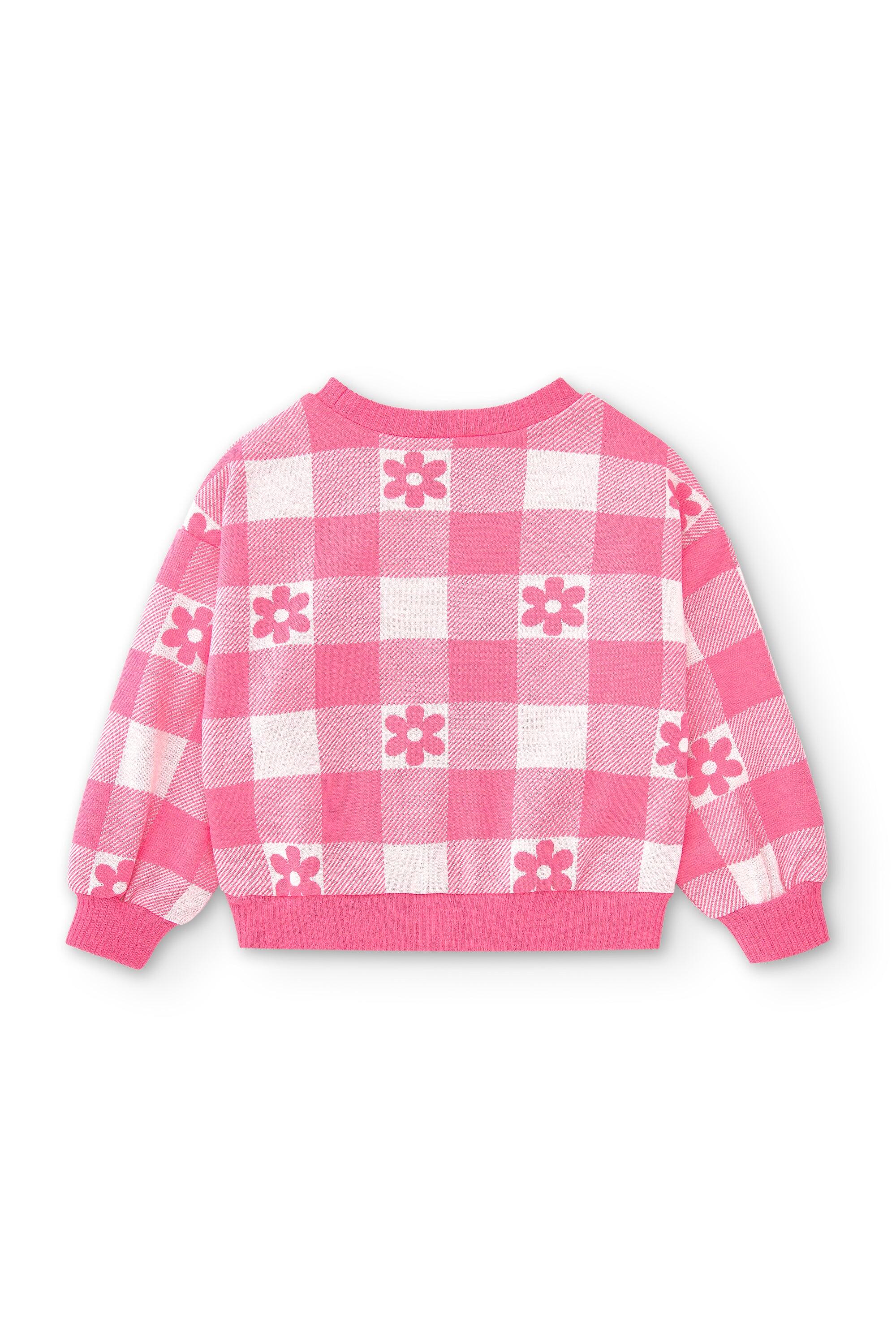 Suéter xadrez rosa para meninas com flores em 2/5