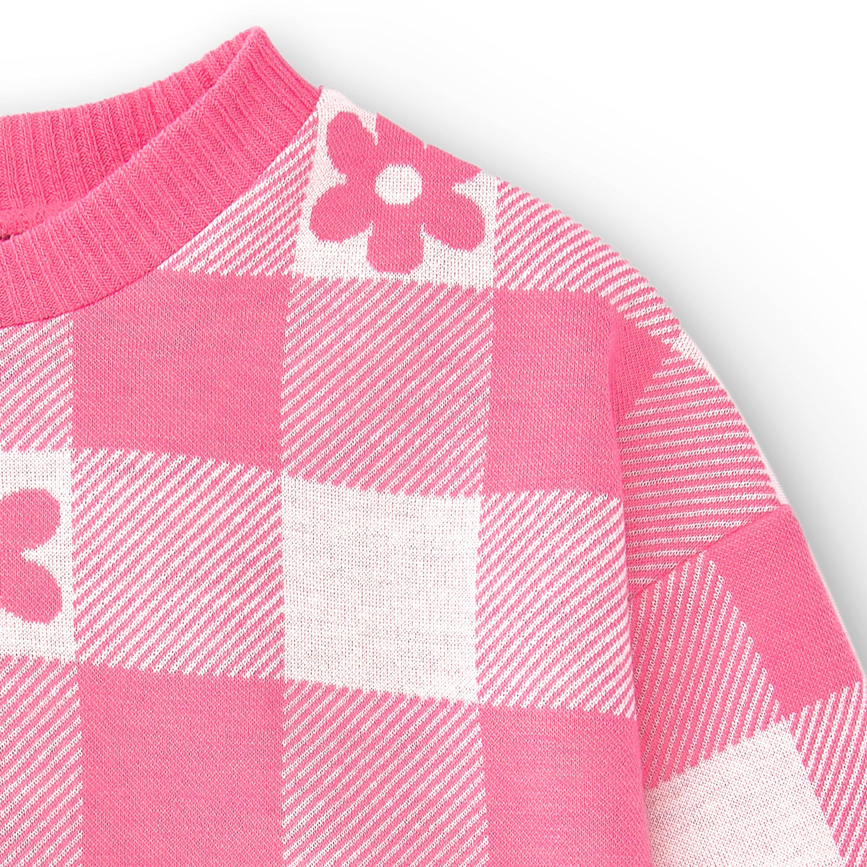 Suéter xadrez rosa para meninas com flores em 5/5