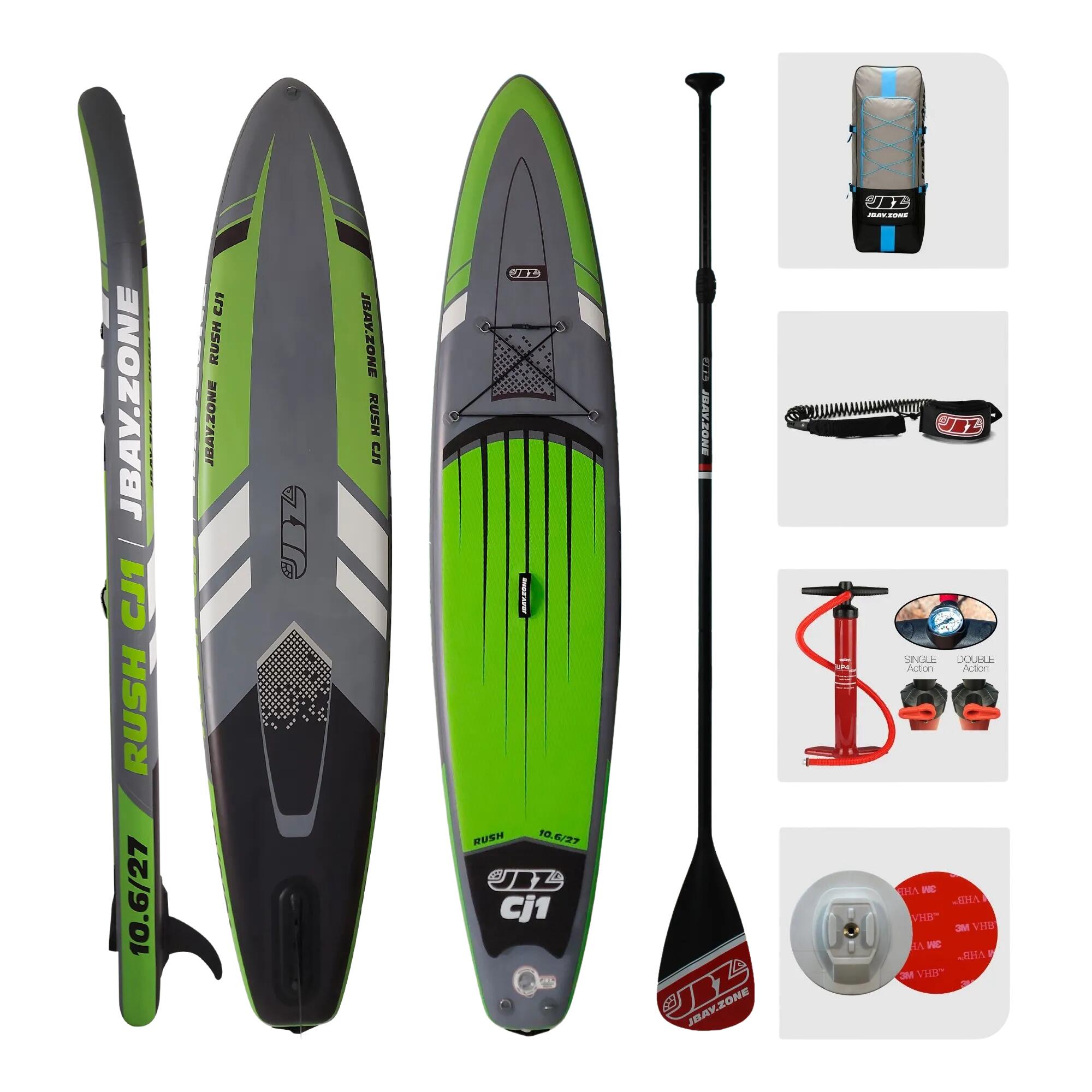 JBAY.ZONE Pack SUP Rush CJ1 RACING gonfiabile 10.6 Verde-Grigio 1/6