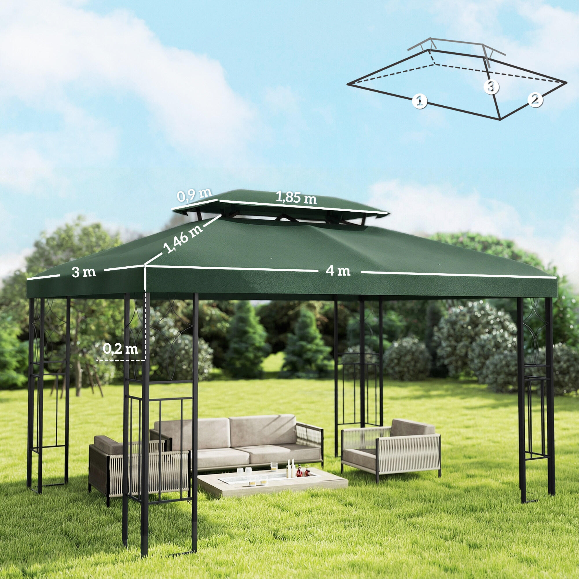 Techo de Repuesto Outsunny 400x300 cm Verde 3/5