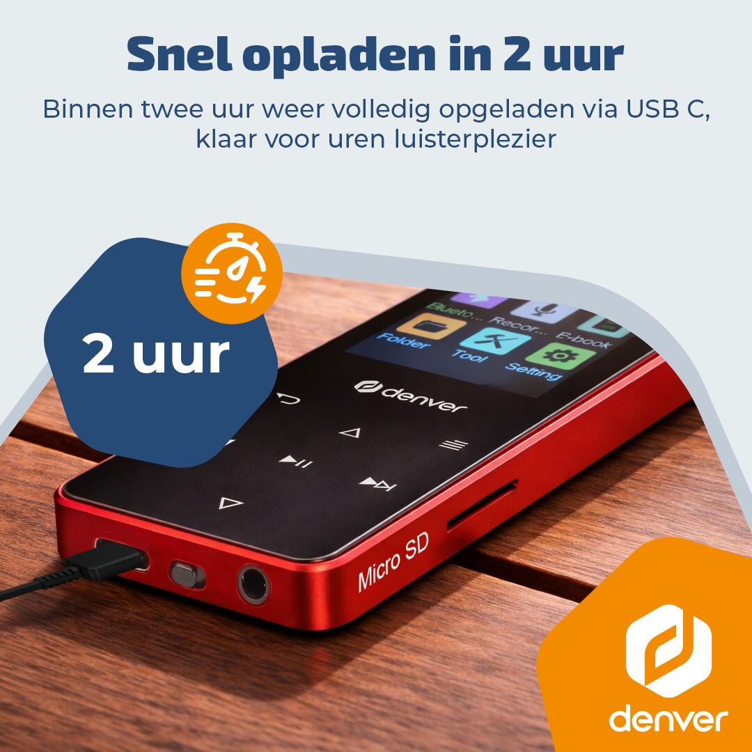 Denver Lecteur MP3 - Carte SD jusqu'à 128 GB - Ecouteurs inclus - MP1830 - Rouge 2/7