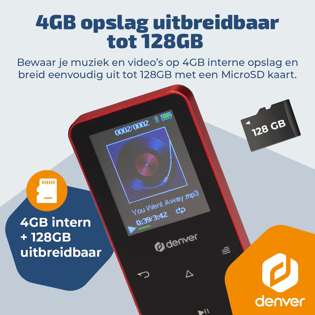 Denver Lecteur MP3 - Carte SD jusqu'à 128 GB - Ecouteurs inclus - MP1830 - Rouge 4/7