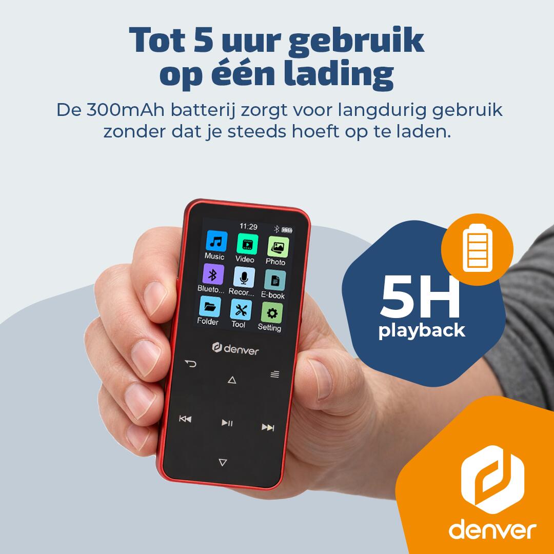 Denver Lecteur MP3 - Carte SD jusqu'à 128 GB - Ecouteurs inclus - MP1830 - Rouge 3/7
