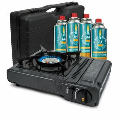 Kooktoestel op gas - incl. 4 gasflessen - gasfornuis - draagkoffer
