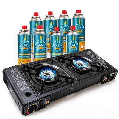 2 pits kooktoestel op gas - incl. 8 butaan gasflessen - gas stove