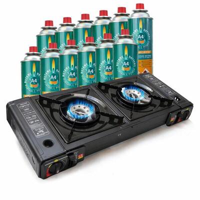 2 pits kooktoestel op gas - incl. 12 butaan gasflessen - gas stove