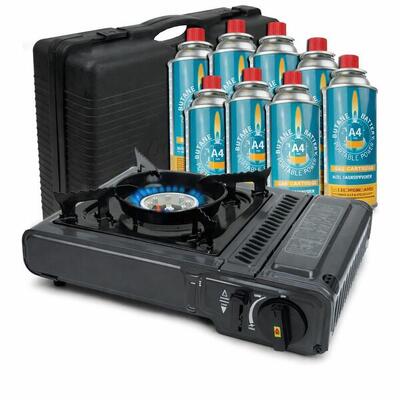 Kooktoestel op gas - incl. 8 gasflessen - gasfornuis - draagkoffer