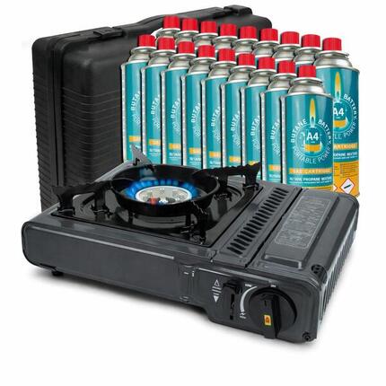 Réchaud à gaz - Incl. 16 cartouches de gaz - Réchaud - Mallette