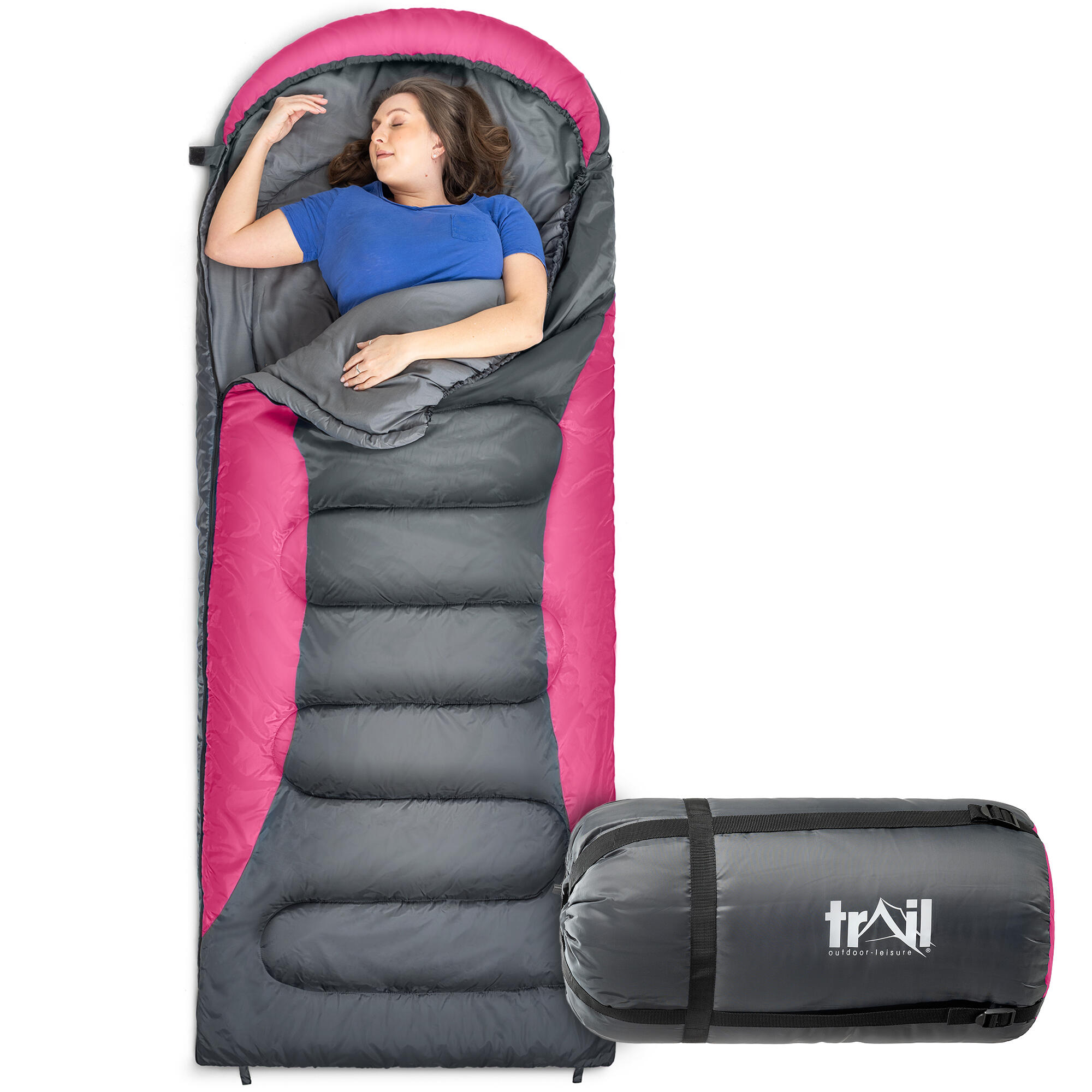 Trail XL Hooded Sleeping Bag Extra Wide Water Resistant 2-3 Season