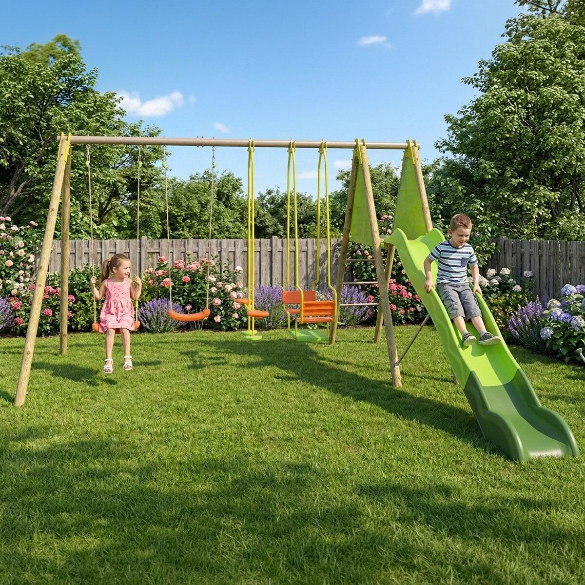 Portique bois métal Kaheco 2,30 m 8 enfants Trigano 2/6