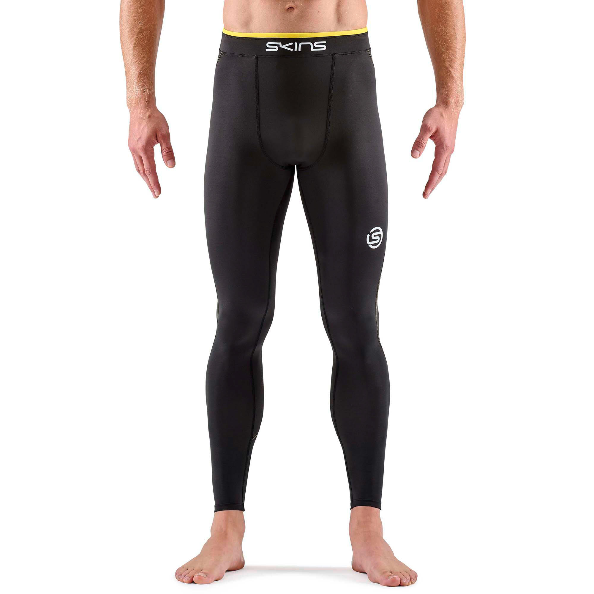 SKINS SERIES-1 Mens Double Waist Long Tights Activewear Black/Zest XXL