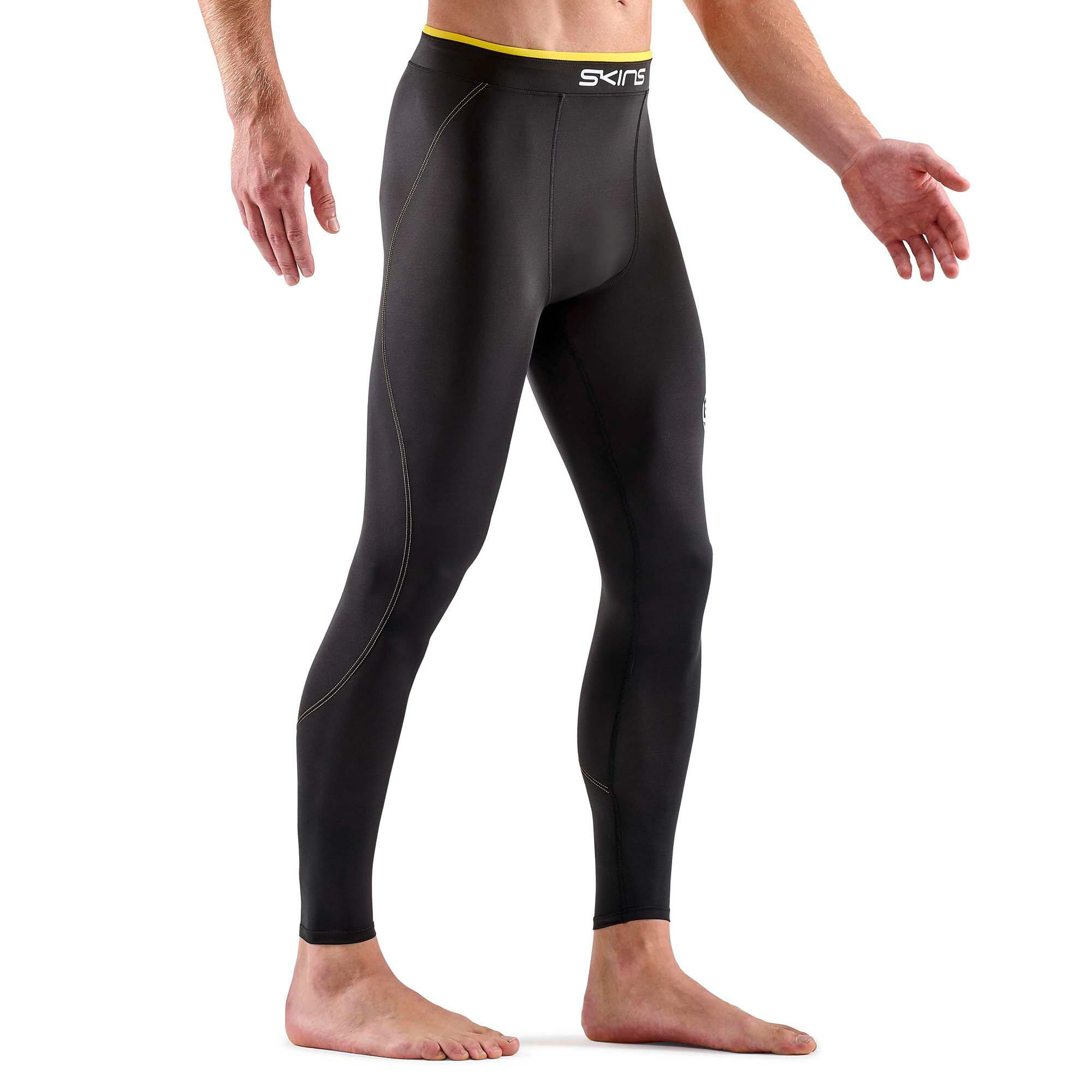 SKINS SERIES-1 Mens Double Waist Long Tights Activewear Black/Zest XXL