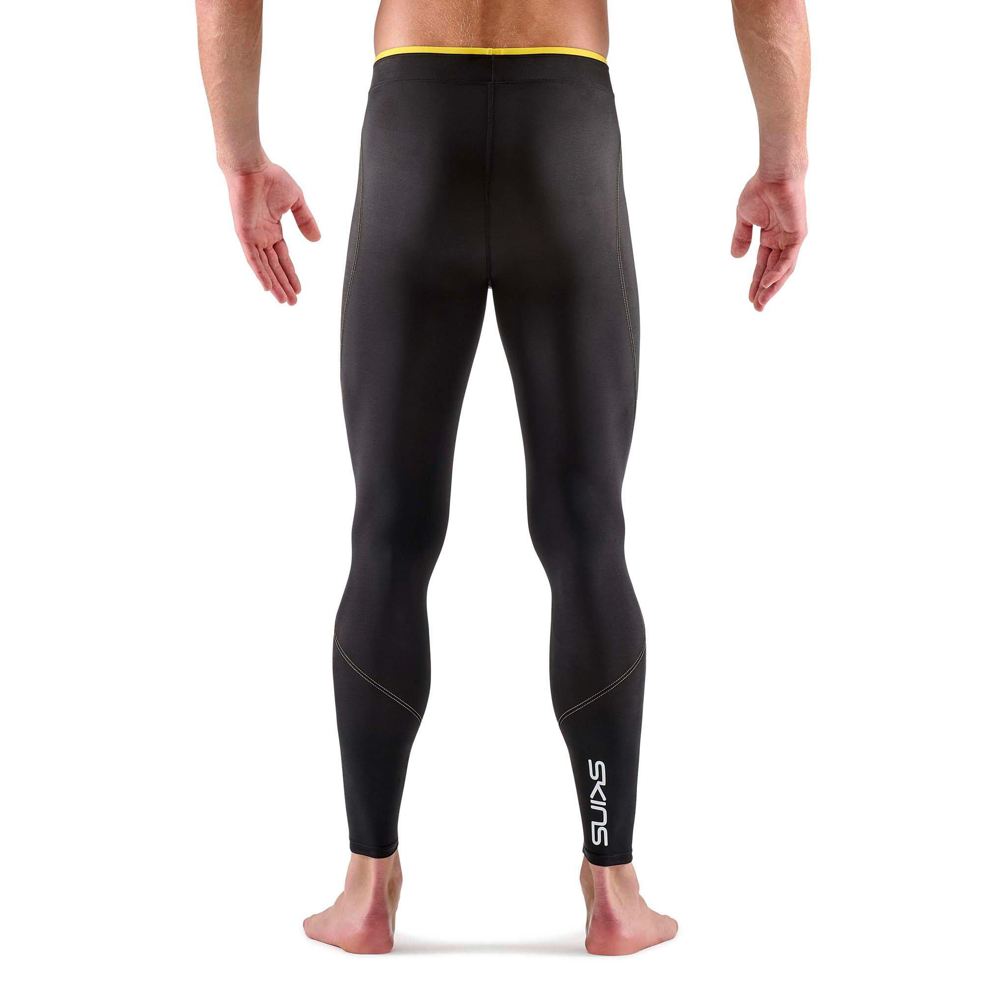 SKINS SERIES-1 Mens Double Waist Long Tights Activewear Black/Zest XXL