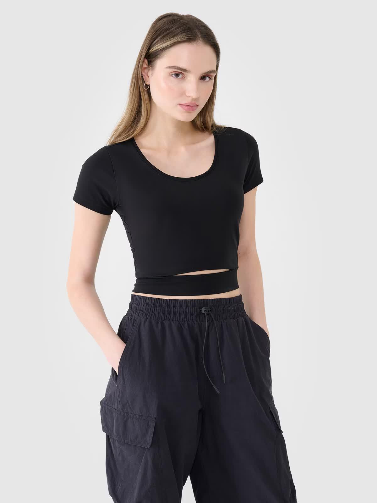 T-shirt crop top gładki damski 4F 4FRSS25TTSHF2695 3/6